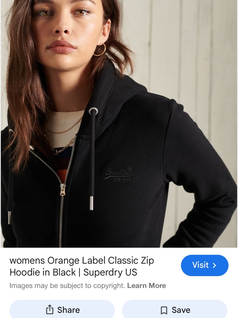 Superdry Black Zip-Up Hoodie with Subtle Embossed Logo